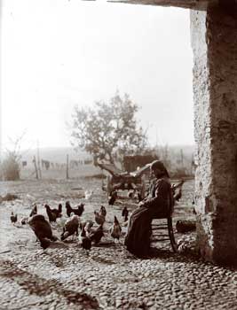 Before Halloween the filò - Woman feeding the chickens