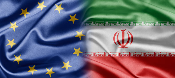 Flag from the European Union and Iran