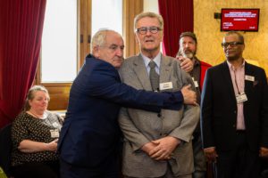 John Bird and Gordon Roddick at House of Lords event for Big Issue vendors 