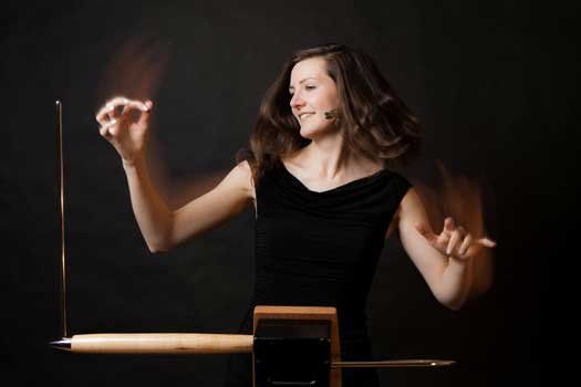 Carolina Eyck playing the theremin