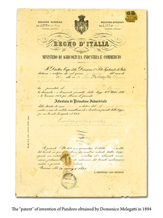 Patent certificate granted to Domenico Melegatti 1894