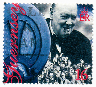 1995 stamp printed in Guernsey shows Winston Churchill Liberation of Guernsey