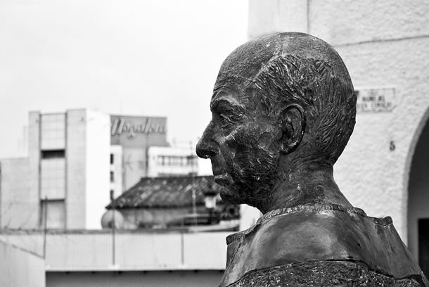 Sculptur of PabloRuiz Picasso in the Picasso Square, Malaga, Spain