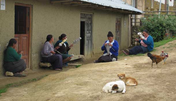 Women spinning wool