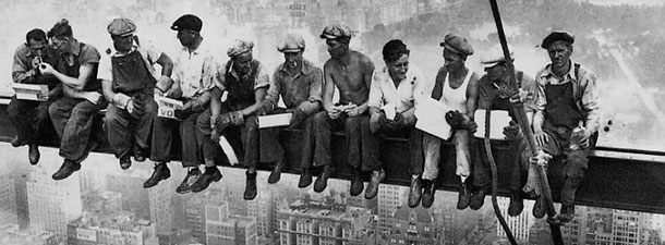 Workers building on Empire State Building