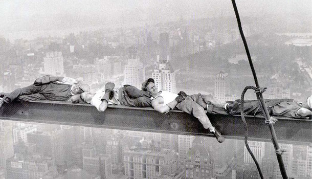 Workers building on Empire State Building