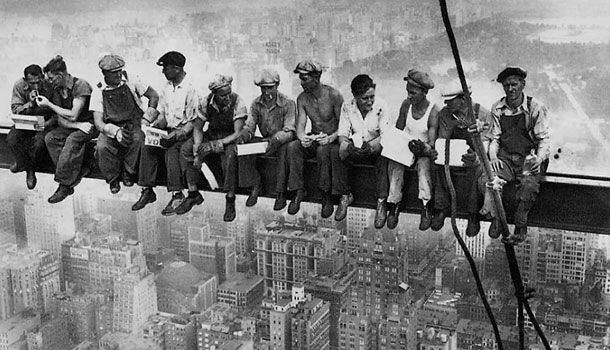 Workers building on Empire State Building