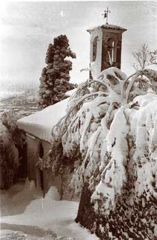 Vintage image of church when snowed