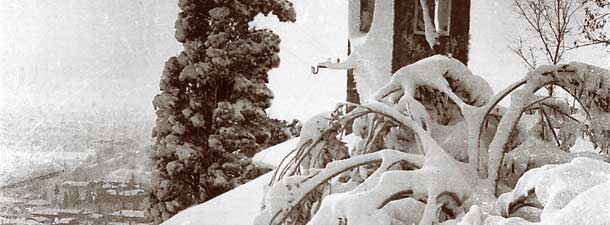 Vintage image of church when snowed