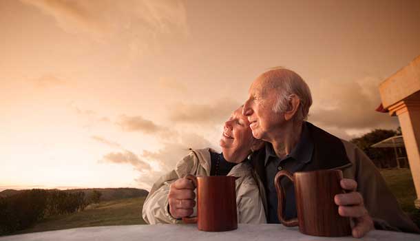 Old couple drinking tea
